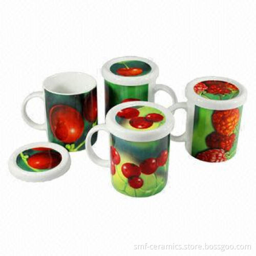 11oz Porcelain Mugs with Lid /Promotional Mugs, Food Safe Microwaveable, Dishwasher Safe